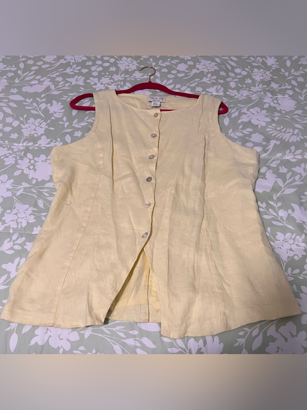 Rachel Zoe Pale Yellow Sleeveless Button-Front Linen Top💛